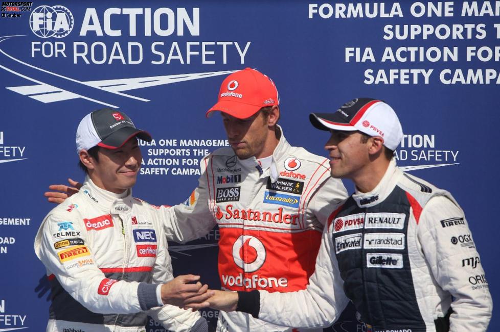 Kamui Kobayashi (Sauber), Jenson Button (McLaren) und Pastor Maldonado (Williams)