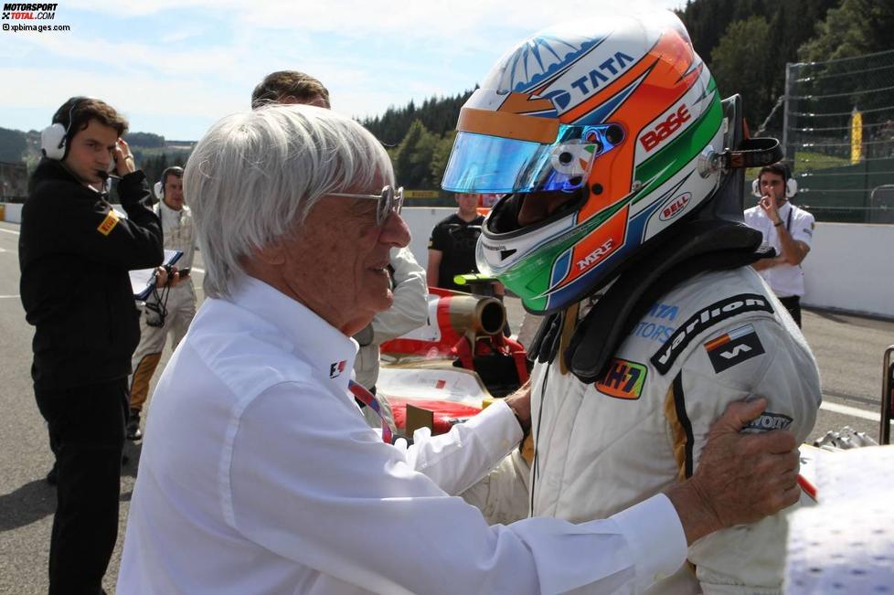 Bernie Ecclestone (Formel-1-Chef) und Narain Karthikeyan (HRT) 