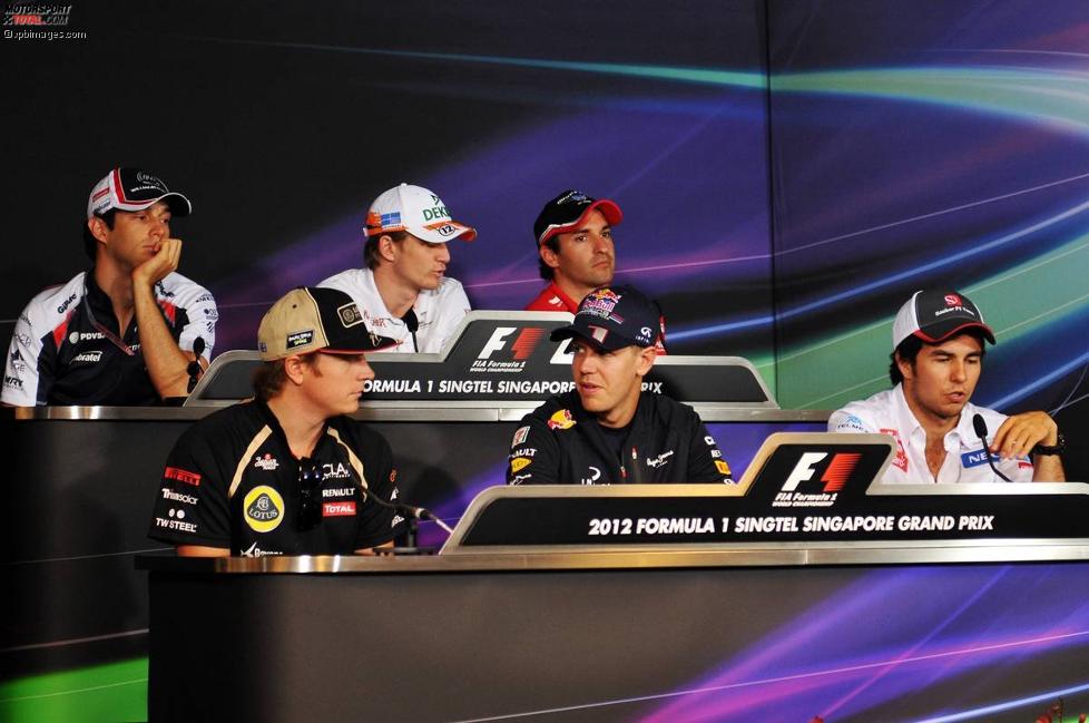 Donnerstags-Pressekonferenz mit Bruno Senna (Williams), Nico Hülkenberg (Force India), Timo Glock (Marussia), Sebastian Vettel (Red Bull), Sergio Perez (Sauber) und Kimi Räikkönen (Lotus) 