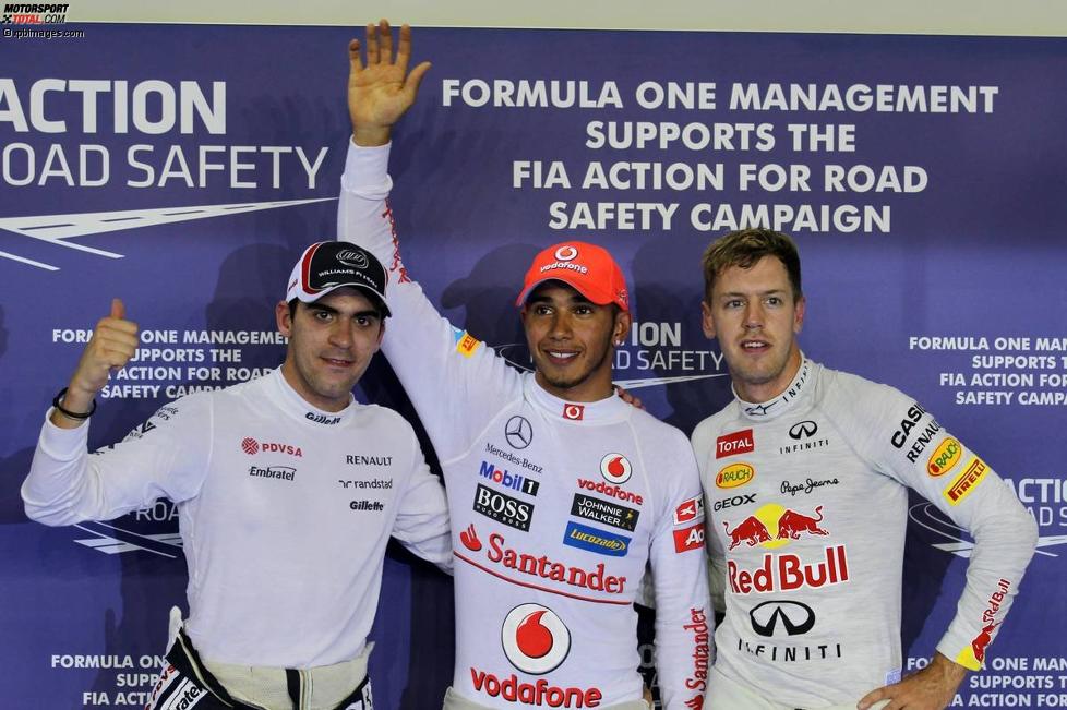 Lewis Hamilton (McLaren), Pastor Maldonado (Williams) und Sebastian Vettel (Red Bull) 