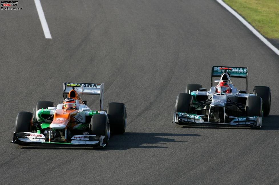 Nico Hülkenberg (Force India) und Michael Schumacher (Mercedes) 