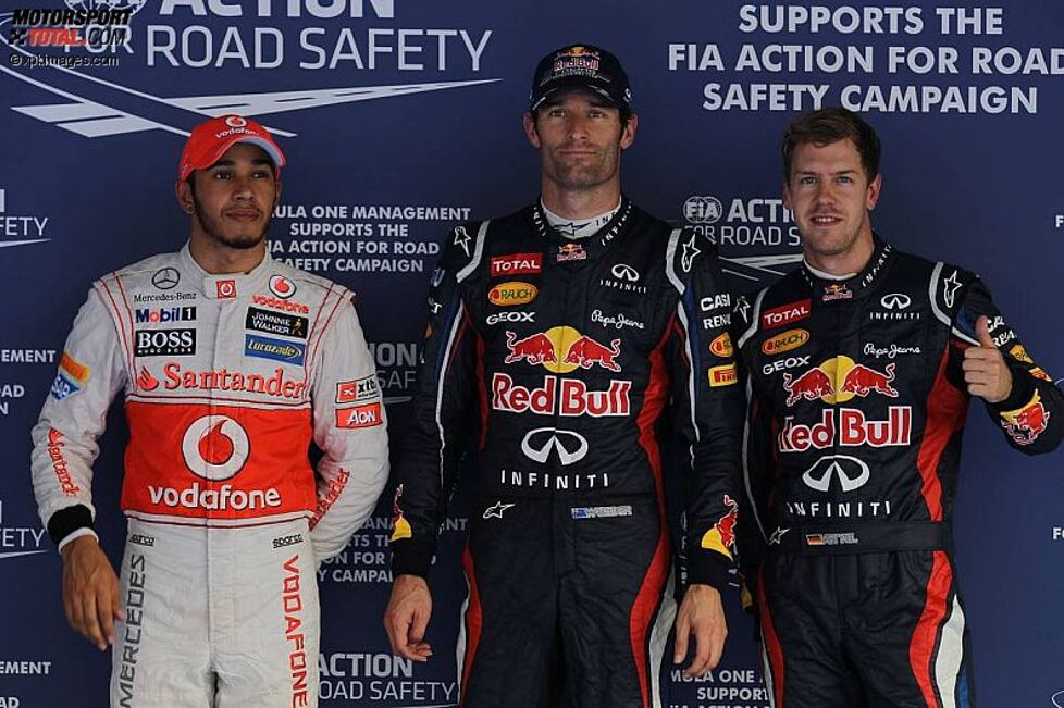 Lewis Hamilton (McLaren), Mark Webber (Red Bull) und Sebastian Vettel (Red Bull)  