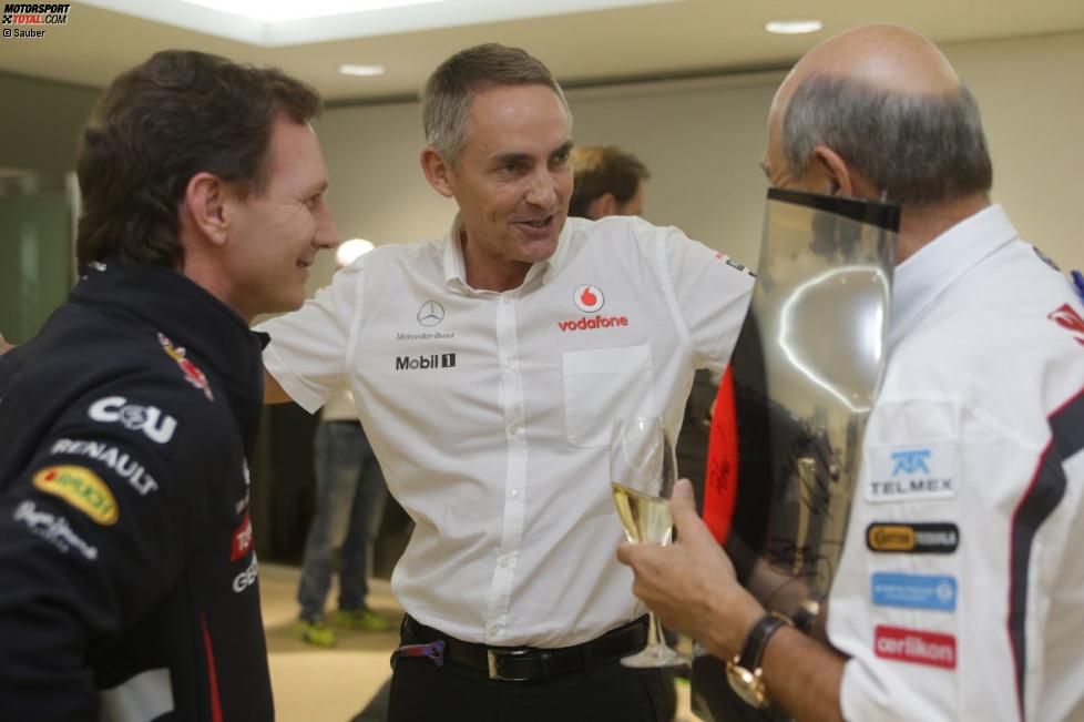 Christian Horner (Red-Bull-Teamchef), Martin Whitmarsh (Teamchef, McLaren) und und Peter Sauber (Teamchef) 