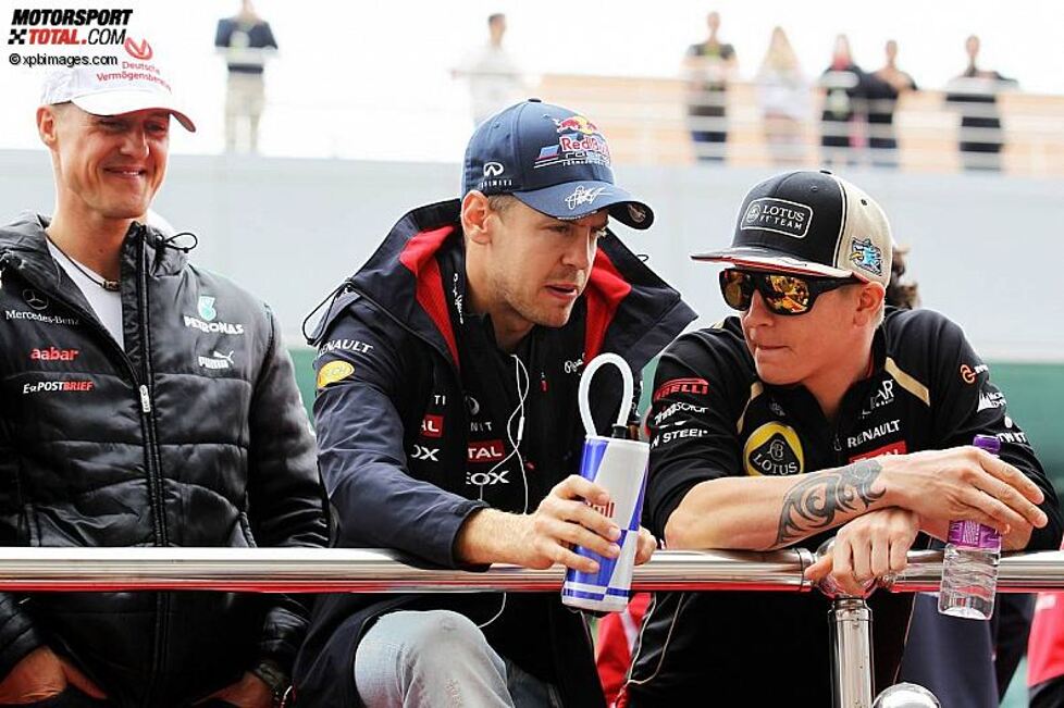 Michael Schumacher (Mercedes), Sebastian Vettel (Red Bull) und Kimi Räikkönen (Lotus) 