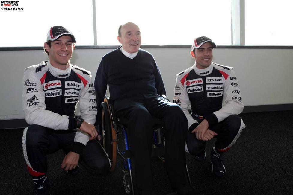 Bruno Senna (Williams), Frank Williams (Teamchef) und Pastor Maldonado (Williams) 