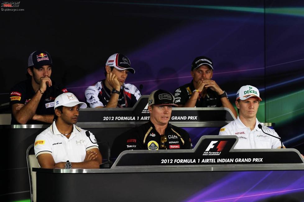 Donnerstags-Pressekonferenz mit Jean-Eric Vergne (Toro Rosso), Bruno Senna (Williams), Heikki Kovalainen (Caterham), Narain Karthikeyan (HRT), Nico Hülkenberg (Force India) und Kimi Räikkönen (Lotus) 