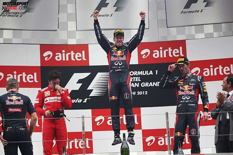 Fernando Alonso (Ferrari), Sebastian Vettel (Red Bull) und Mark Webber (Red Bull) 