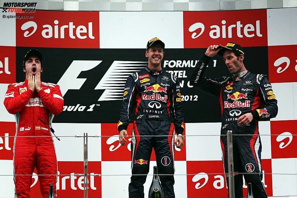 Fernando Alonso (Ferrari), Sebastian Vettel (Red Bull) und Mark Webber (Red Bull) 