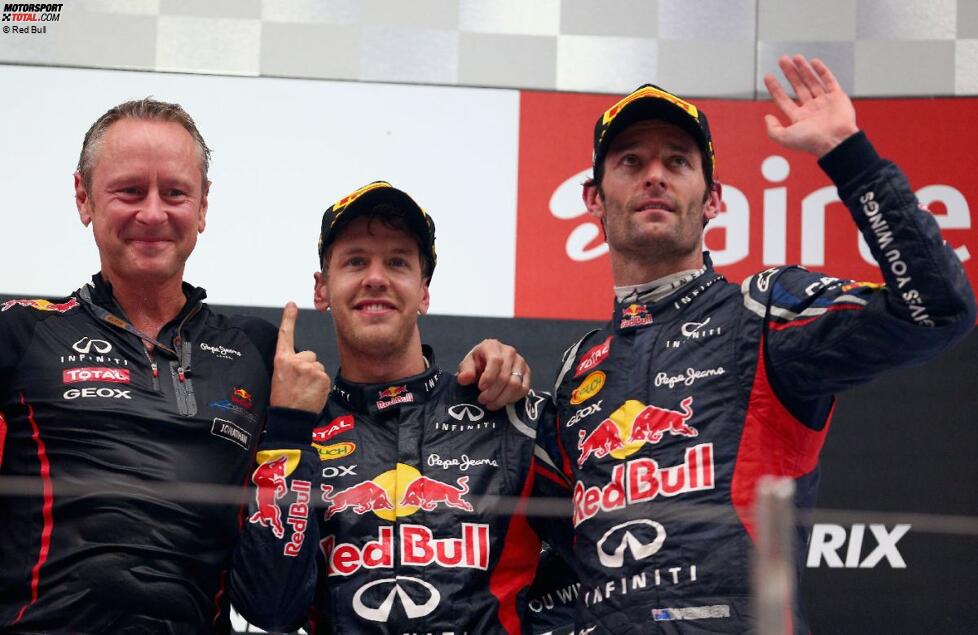 Jonathan Wheathley (Red Bull), Sebastian Vettel (Red Bull) und Mark Webber (Red Bull) 