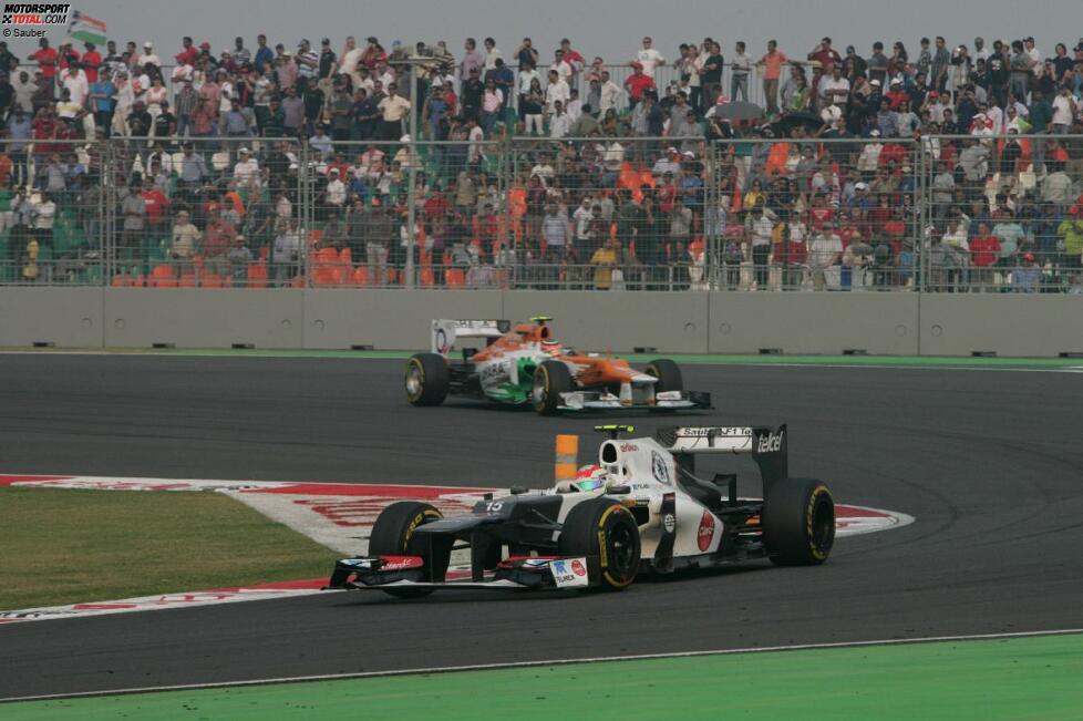 Sergio Perez (Sauber) vor Nico Hülkenberg (Force India) 