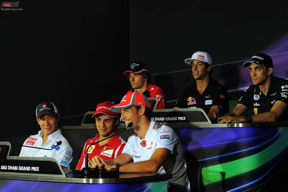 Donnerstags-Pressekonferenz mit Charles Pic (Marussia), Daniel Ricciardo (Toro Rosso), Witali Petrow (Caterham), Kamui Kobayashi (Sauber), Felipe Massa (Ferrari) und Jenson Button (McLaren) 