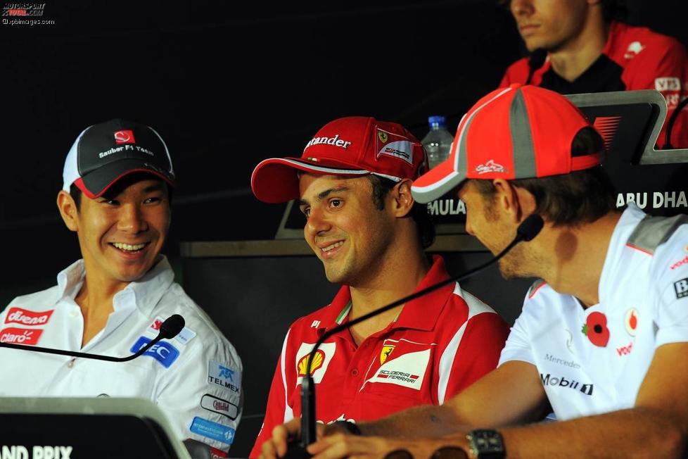 Kamui Kobayashi (Sauber), Felipe Massa (Ferrari) und Jenson Button (McLaren) 