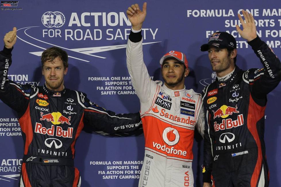 Sebastian Vettel (Red Bull), Lewis Hamilton (McLaren) und Mark Webber (Red Bull)