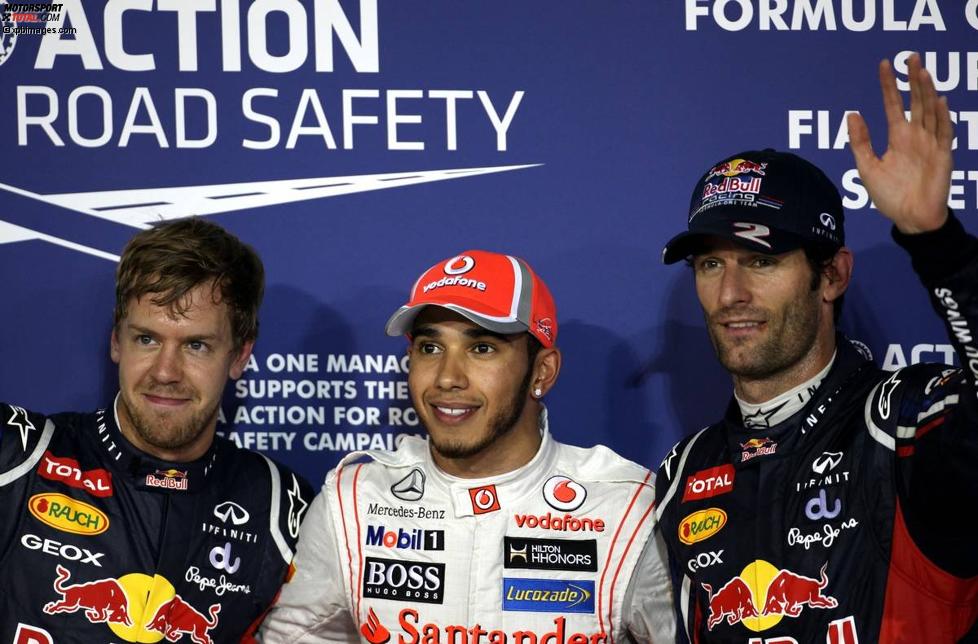Sebastian Vettel (Red Bull), Lewis Hamilton (McLaren) und Mark Webber (Red Bull) 
