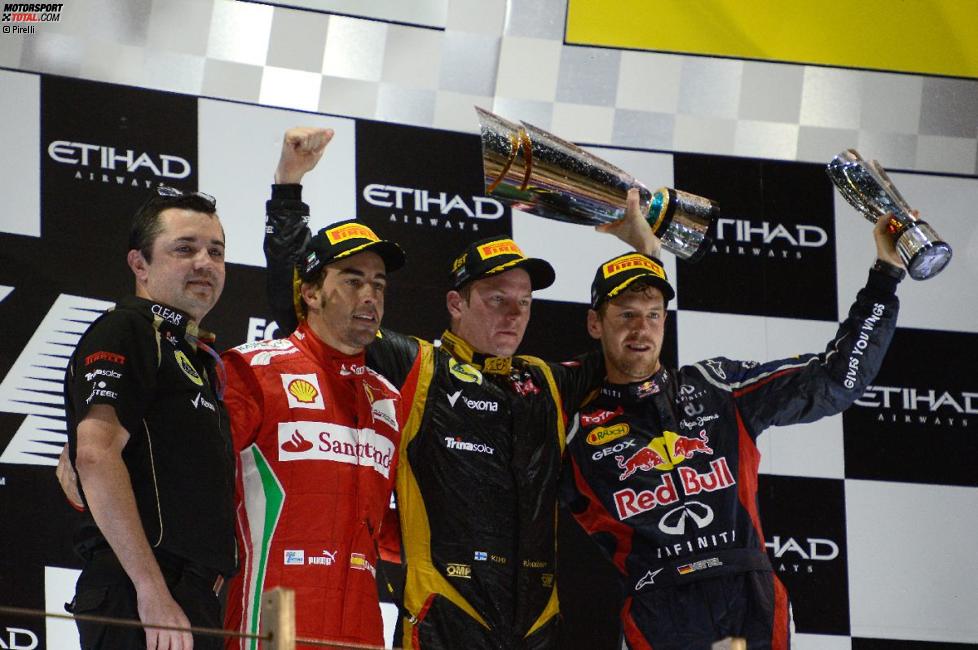 Kimi R?ikk?nen (Lotus), Fernando Alonso (Ferrari) und Sebastian Vettel (Red Bull) 