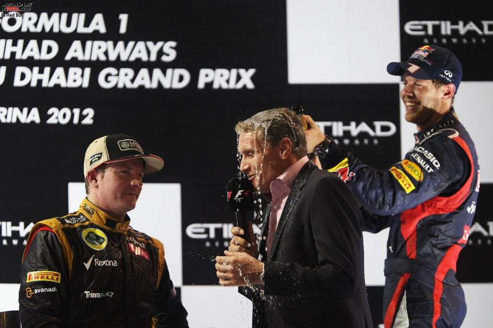 David Coulthard, Kimi Räikkönen (Lotus) und Sebastian Vettel (Red Bull) 