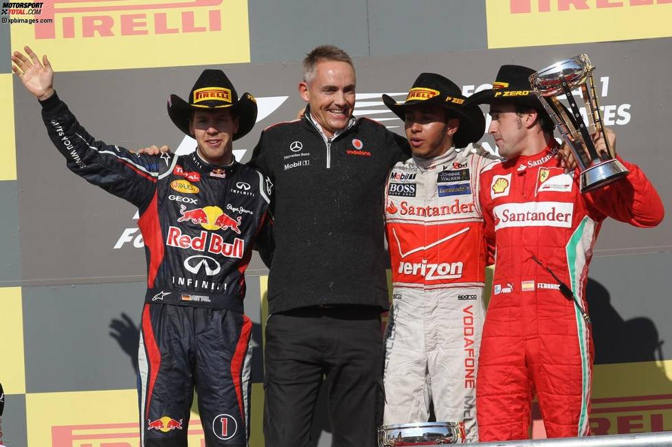 Lewis Hamilton (McLaren), Sebastian Vettel (Red Bull) und Fernando Alonso (Ferrari) 