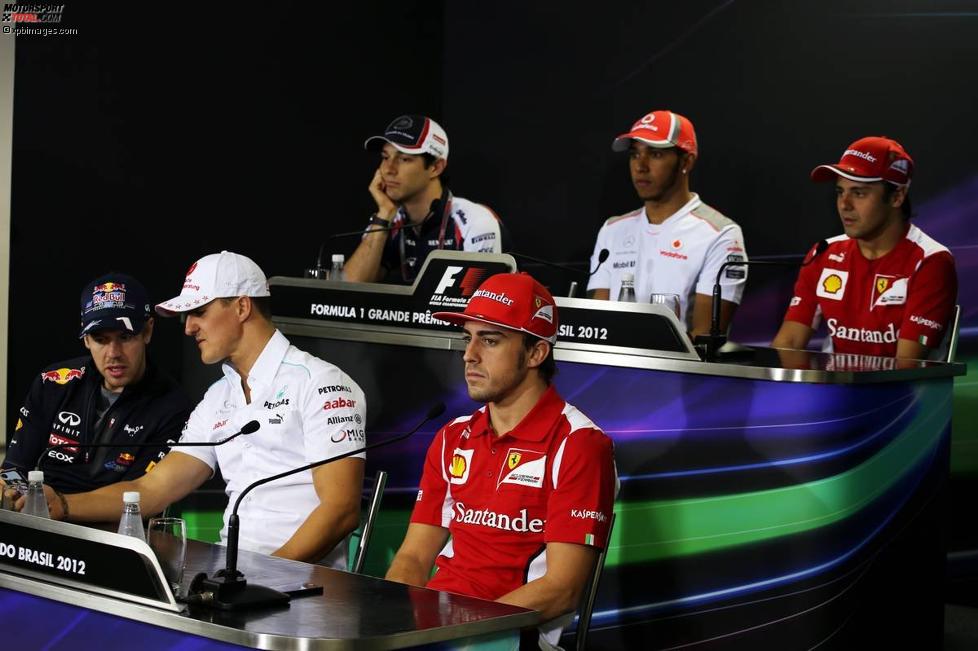 Donnerstags-Pressekonferenz mit Bruno Senna (Williams), Lewis Hamilton (McLaren), Felipe Massa (Ferrari), Sebastian Vettel (Red Bull), Michael Schumacher (Mercedes) und Fernando Alonso (Ferrari) 
