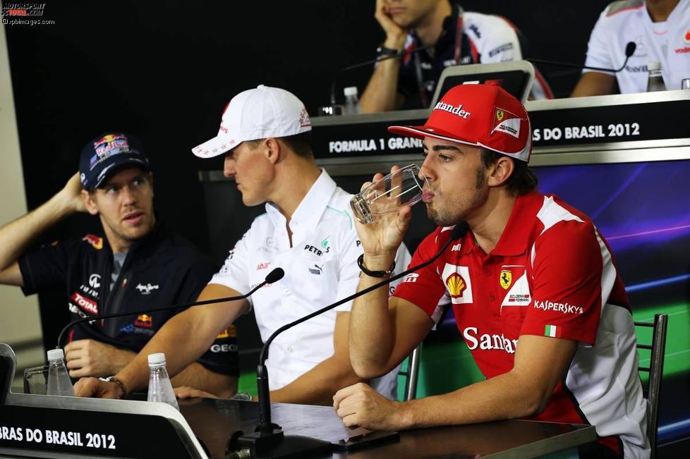 Sebastian Vettel (Red Bull), Michael Schumacher (Mercedes) und Fernando Alonso (Ferrari) 