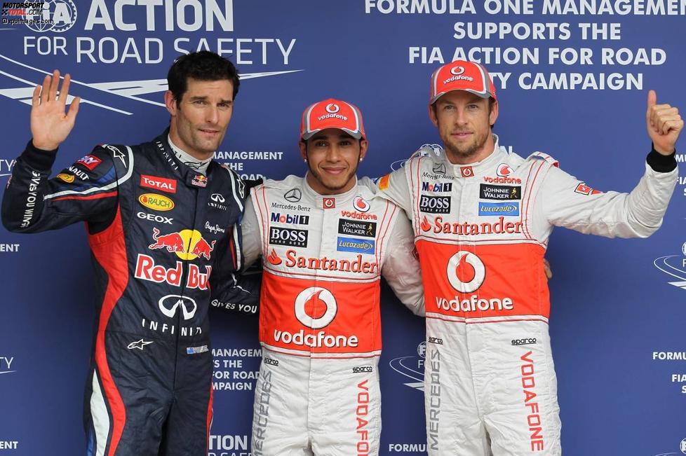 Die Schnellsten im Qualifying: Lewis Hamilton (McLaren), Jenson Button (McLaren) und Mark Webber (Red Bull) 