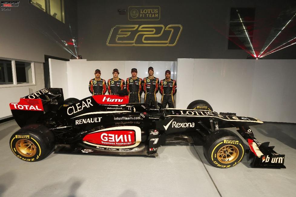 Nicolas Prost, Davide Valsecchi, Kimi Räikkönen, Romain Grosjean Jerome D'Ambrosio und der Lotus E21