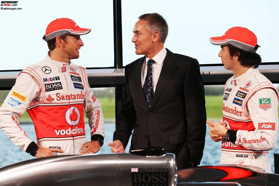 Jenson Button (McLaren), Martin Whitmarsh und Sergio Perez (McLaren) 