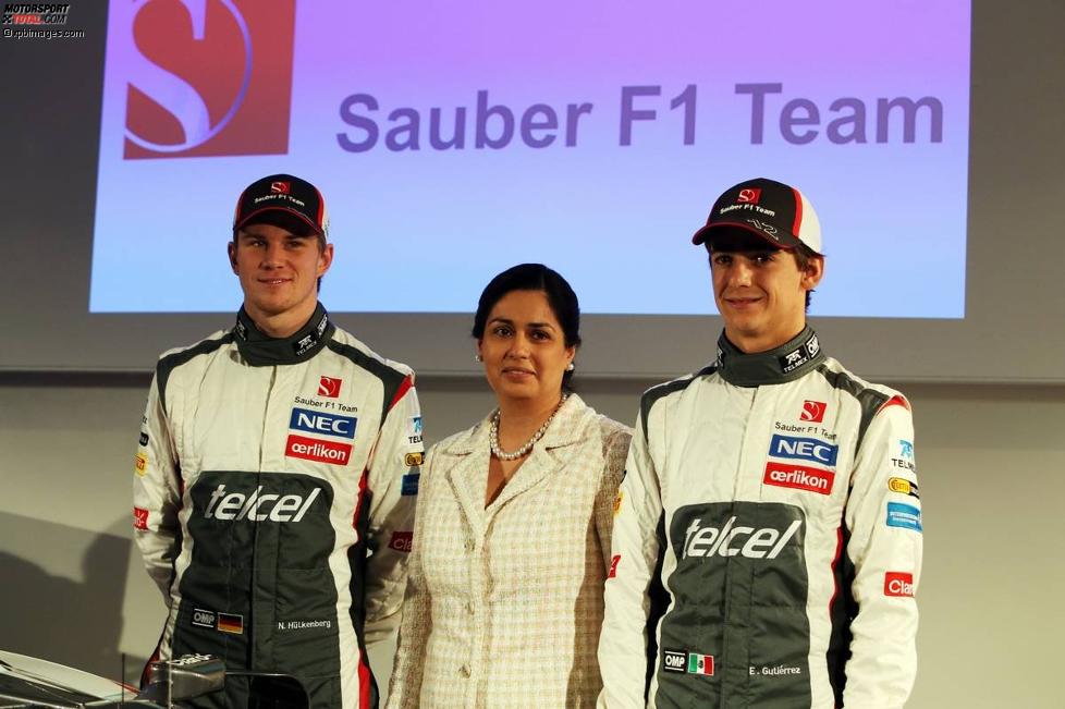 Nico Hülkenberg (Sauber), Monisha Kaltenborn und Esteban Gutierrez (Sauber) 