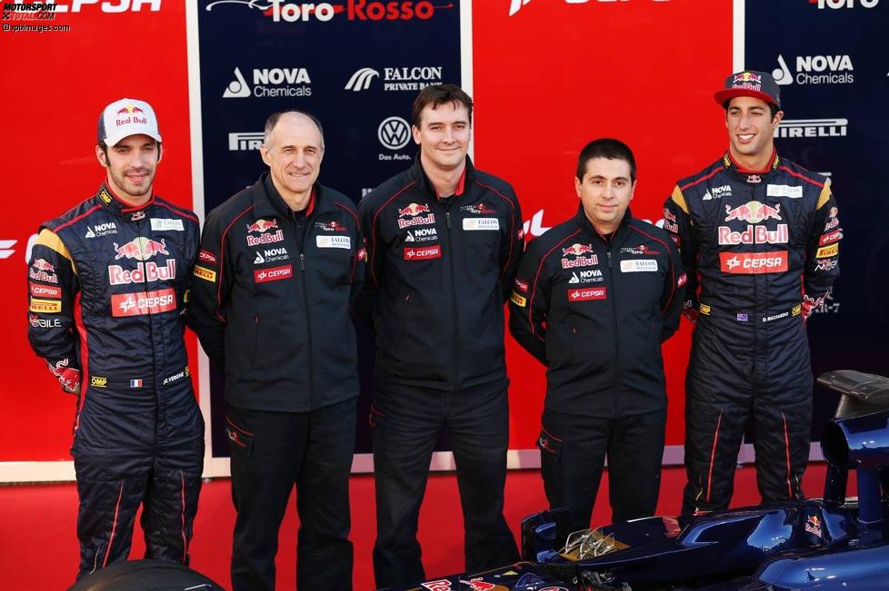 Jean-Eric Vergne (Toro Rosso), Franz Tost, James Key und Daniel Ricciardo (Toro Rosso) 