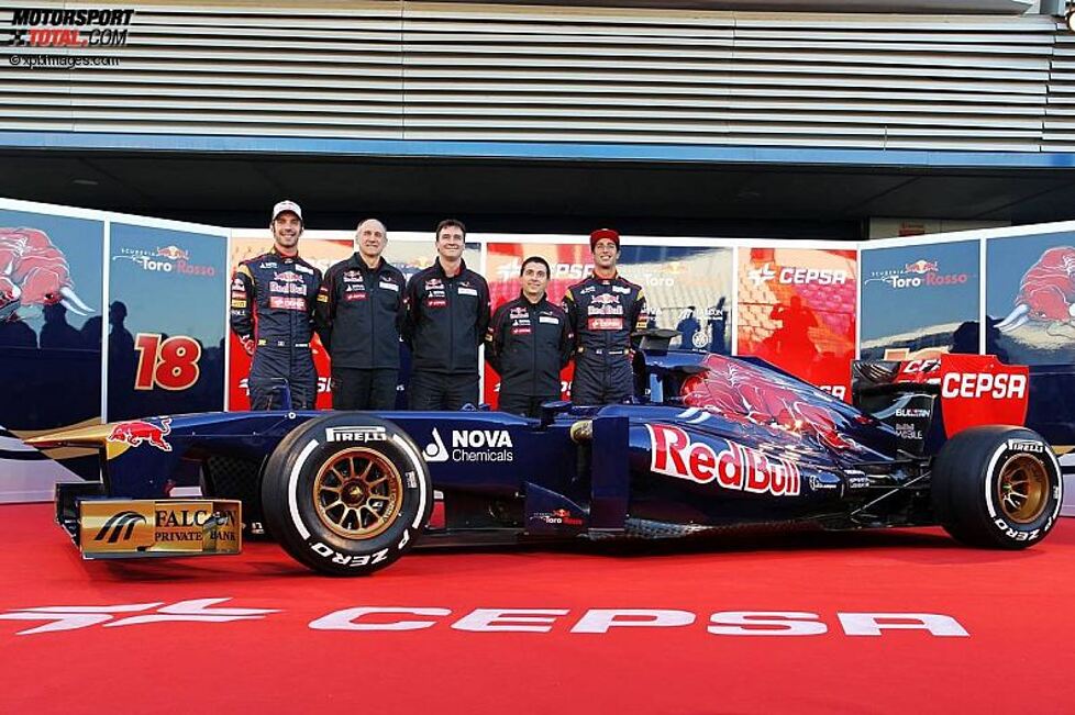 Jean-Eric Vergne (Toro Rosso), Franz Tost, James Key und Daniel Ricciardo (Toro Rosso) 