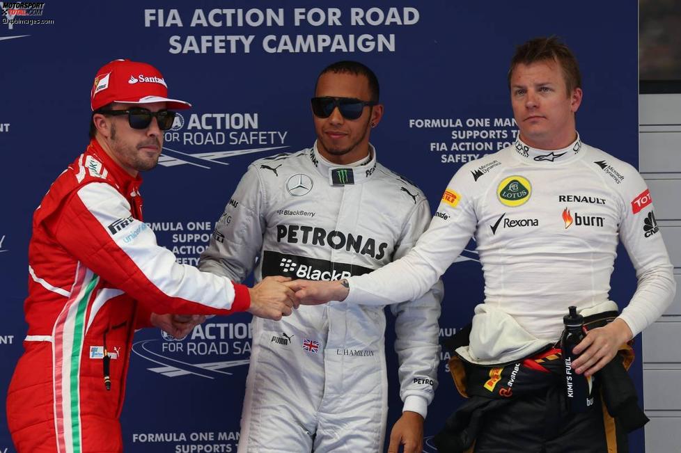 Lewis Hamilton (Mercedes), Kimi Räikkönen (Lotus) und Fernando Alonso (Ferrari) 