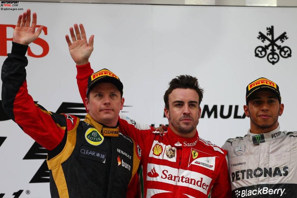  Kimi Räikkönen (Lotus), Fernando Alonso (Ferrari) und Lewis Hamilton (Mercedes) 