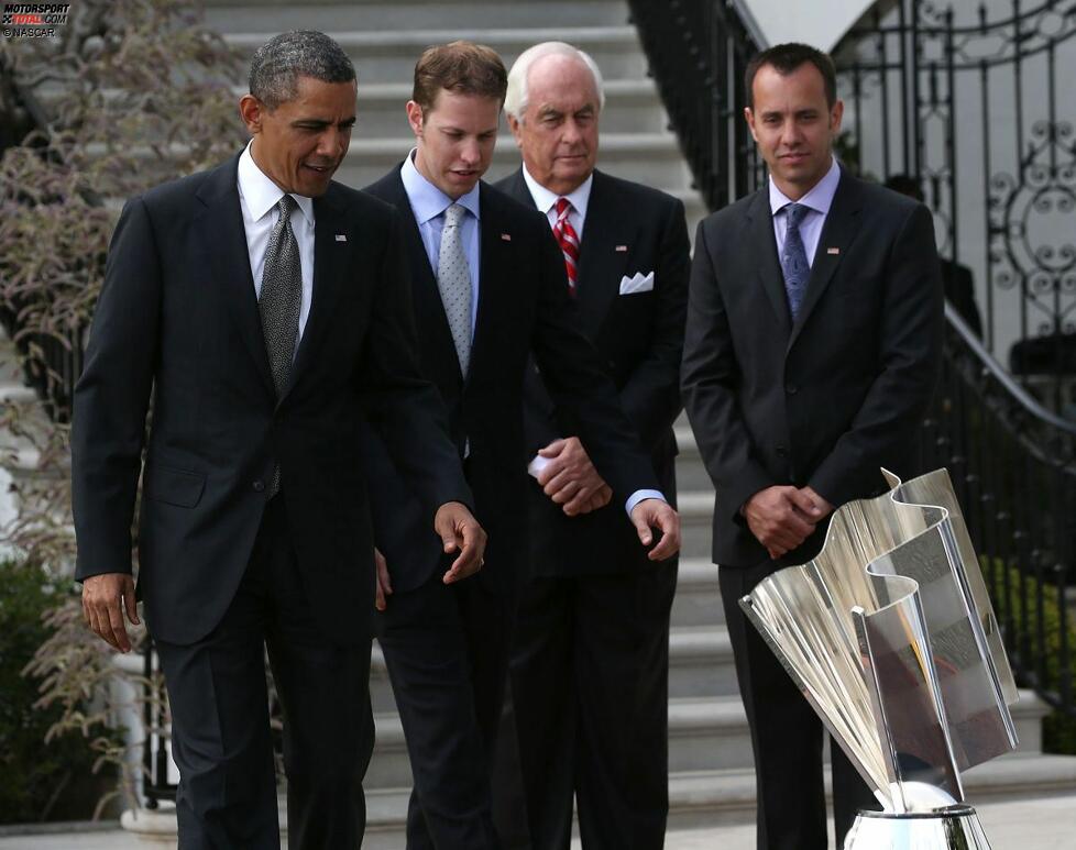 US-Präsident Barack Obama, Brad Keselowski, Roger Penske und Paul Wolfe