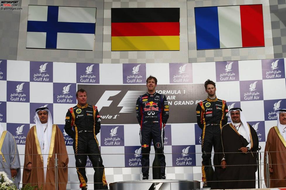 Sebastian Vettel (Red Bull), Kimi Räikkönen (Lotus) und Romain Grosjean (Lotus) 