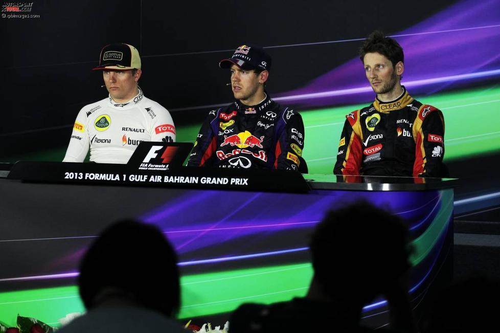 Sebastian Vettel (Red Bull), Romain Grosjean (Lotus) und Kimi Räikkönen (Lotus) 