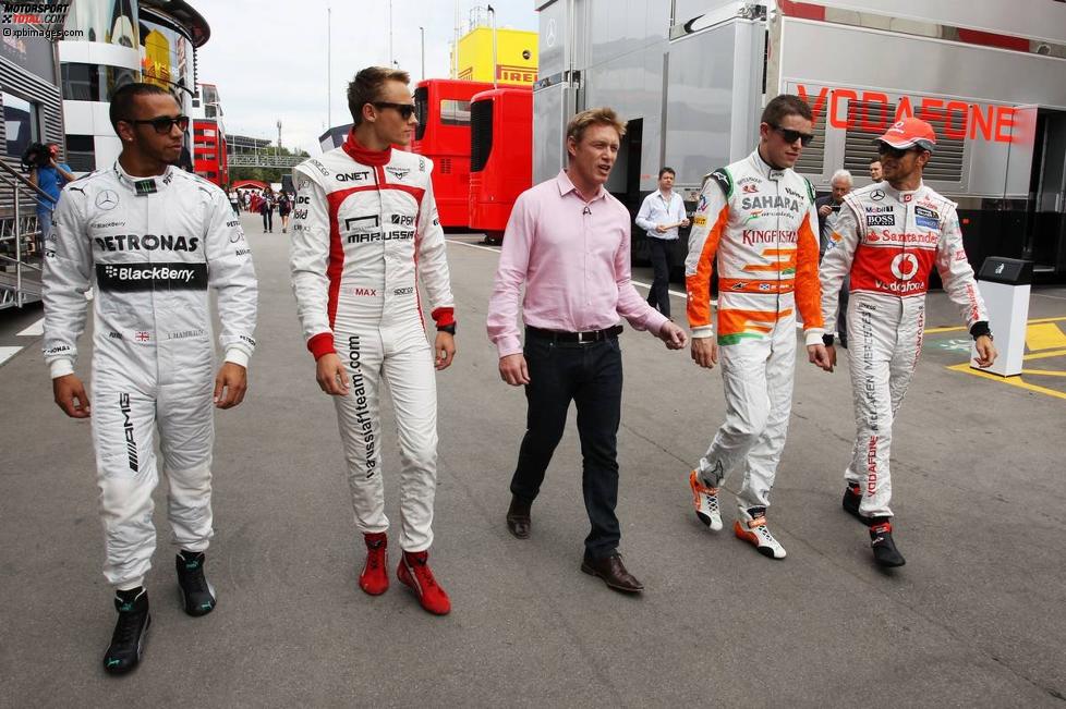 Lewis Hamilton (Mercedes), Paul di Resta (Force India) und Jenson Button (McLaren) 