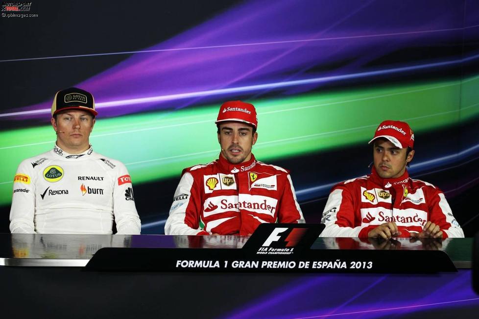 Fernando Alonso (Ferrari), Felipe Massa (Ferrari) und Kimi Räikkönen (Lotus) 