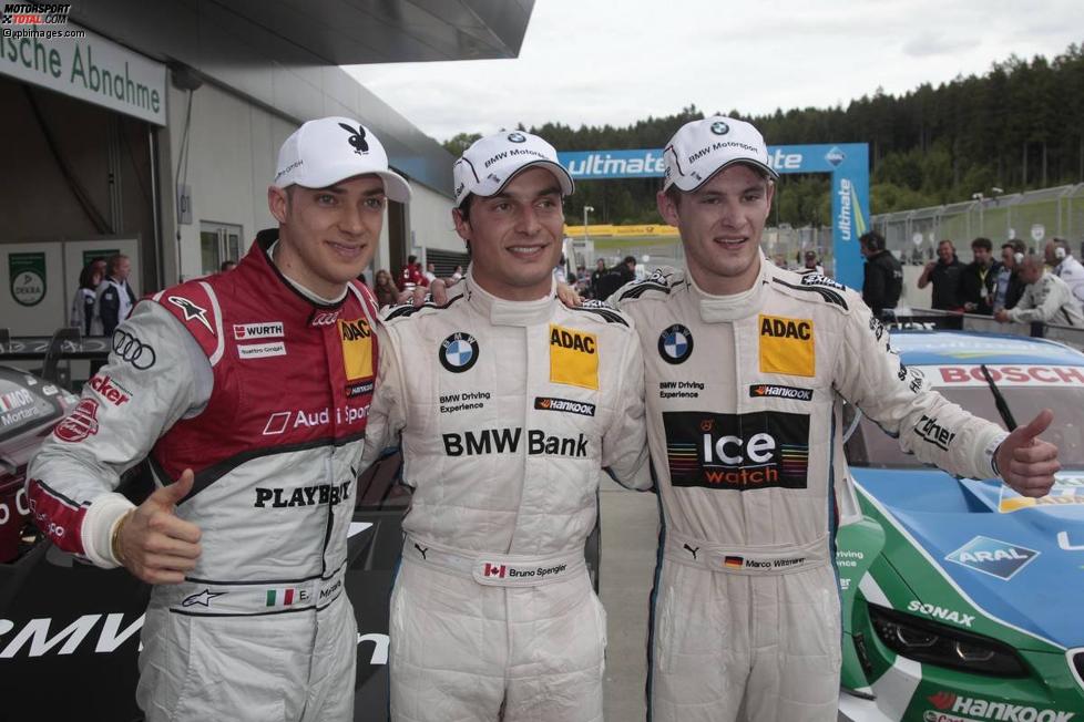Edoardo Mortara (Rosberg-Audi), Bruno Spengler (Schnitzer-BMW) und Marco Wittmann (MTEK-BMW) 