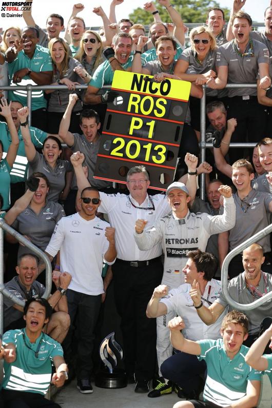 Lewis Hamilton, Ross Brawn und Nico Rosberg (Mercedes) 