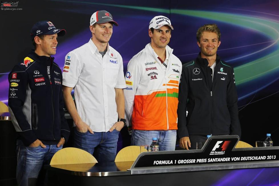 Sebastian Vettel (Red Bull), Nico Hülkenberg (Sauber), Adrian Sutil (Force India) und Nico Rosberg (Mercedes) 