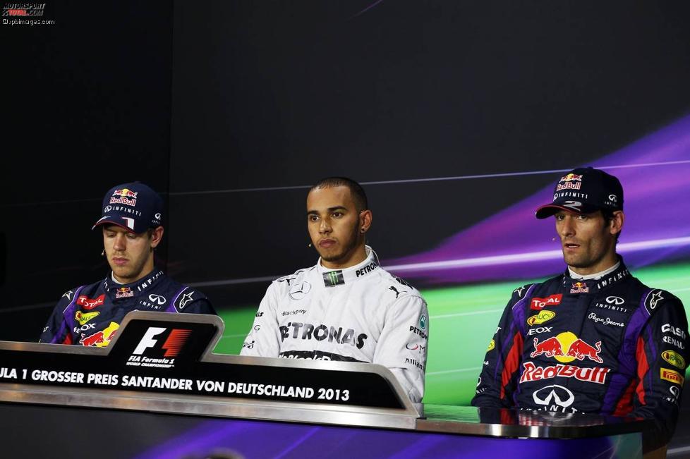 Sebastian Vettel (Red Bull), Lewis Hamilton (Mercedes) und Mark Webber (Red Bull) 