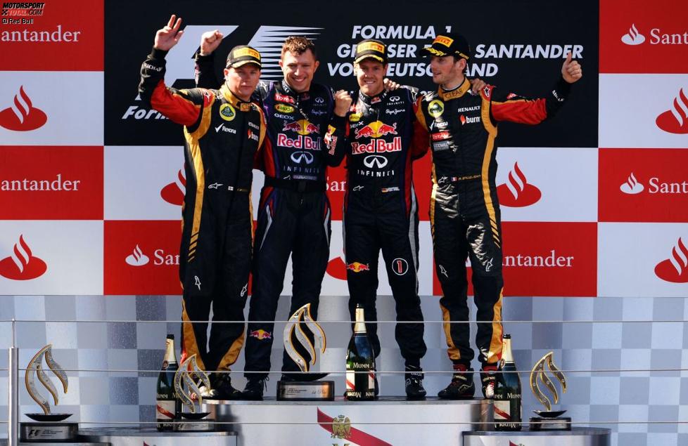Sebastian Vettel (Red Bull), Kimi Räikkönen (Lotus) und Romain Grosjean (Lotus) 