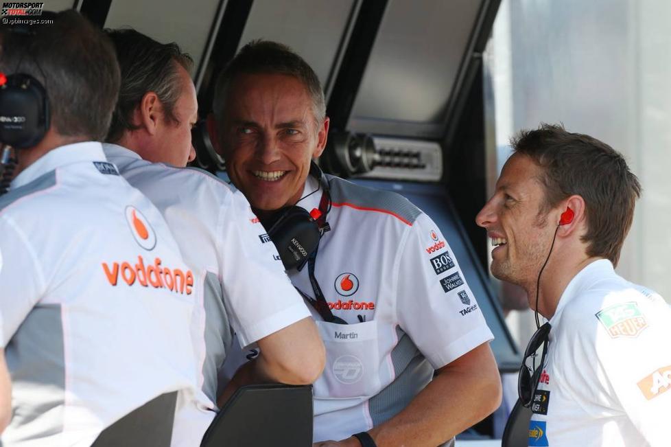 Sam Michael, Martin Whitmarsh und Jenson Button (McLaren) 