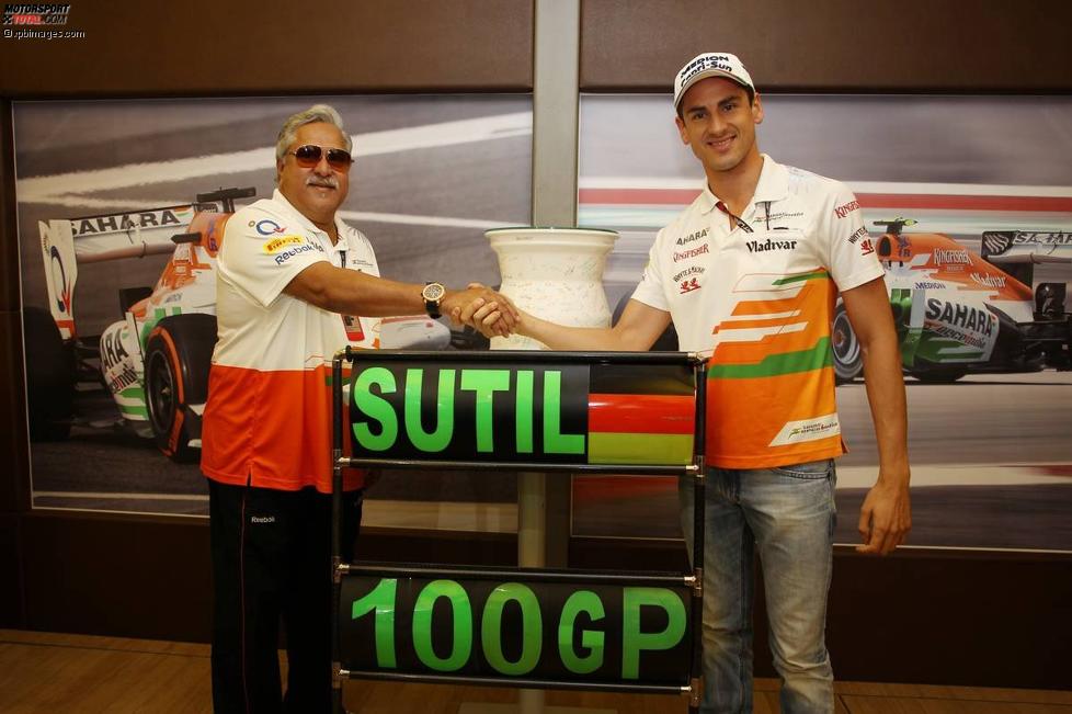 Adrian Sutil mit Force-India-Teamchef Vijay Mallya