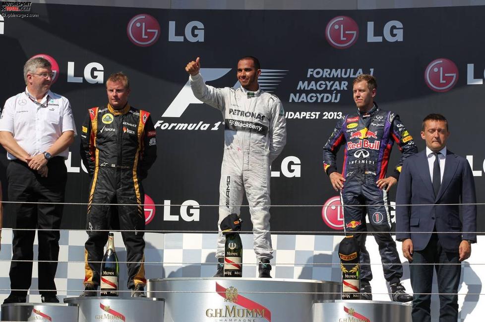 Lewis Hamilton (Mercedes), Kimi Räikkönen (Lotus) und Sebastian Vettel (Red Bull) 