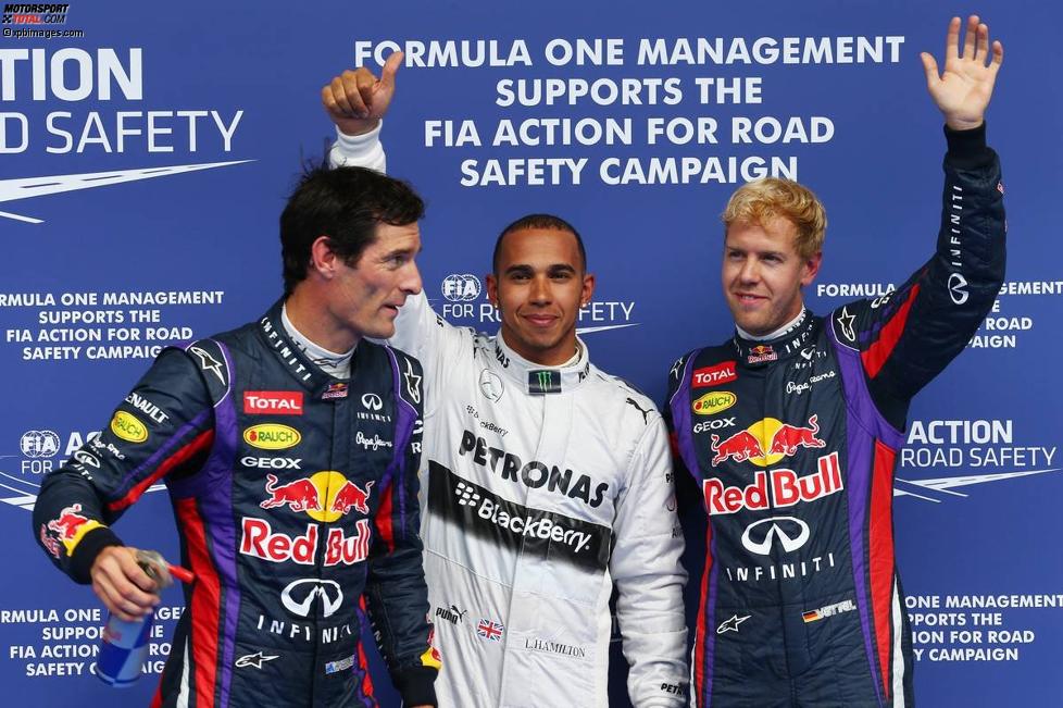 Mark Webber (Red Bull), Lewis Hamilton (Mercedes) und Sebastian Vettel (Red Bull)