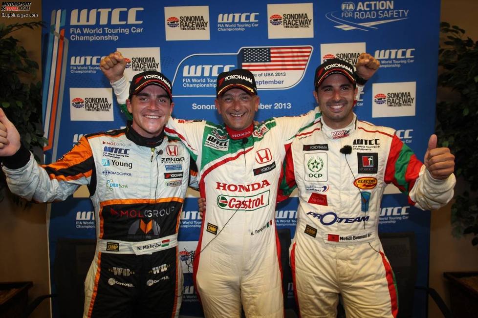 Norbert Michelisz (Zengö-Honda), Gabriele Tarquini (Honda) und Mehdi Bennani (Proteam-BMW) 