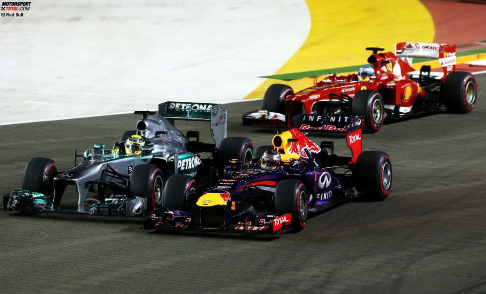 Sebastian Vettel (Red Bull), Nico Rosberg (Mercedes) und Fernando Alonso (Ferrari) 