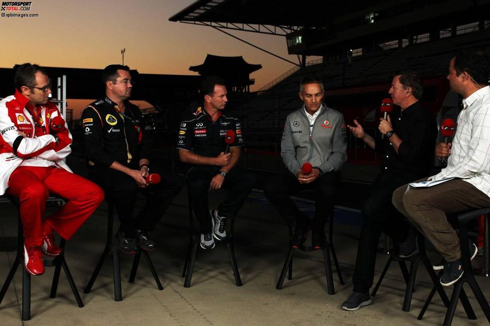 Stefano Domenicali, Eric Boullier, Christian Horner und Martin Whitmarsh im Interview mit dem britischen Fernsehen