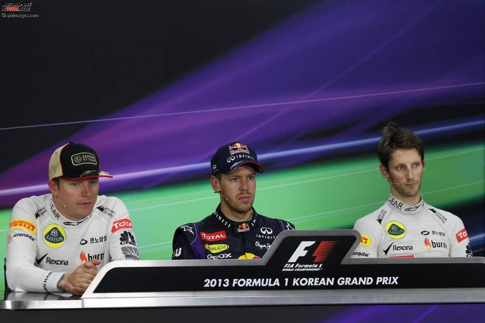Sebastian Vettel (Red Bull), Romain Grosjean (Lotus) und Kimi Räikkönen (Lotus) 