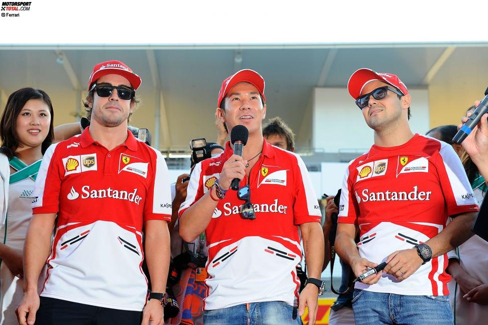 Fernando Alonso, Kamui Kobayashi und  Felipe Massa (Ferrari) 